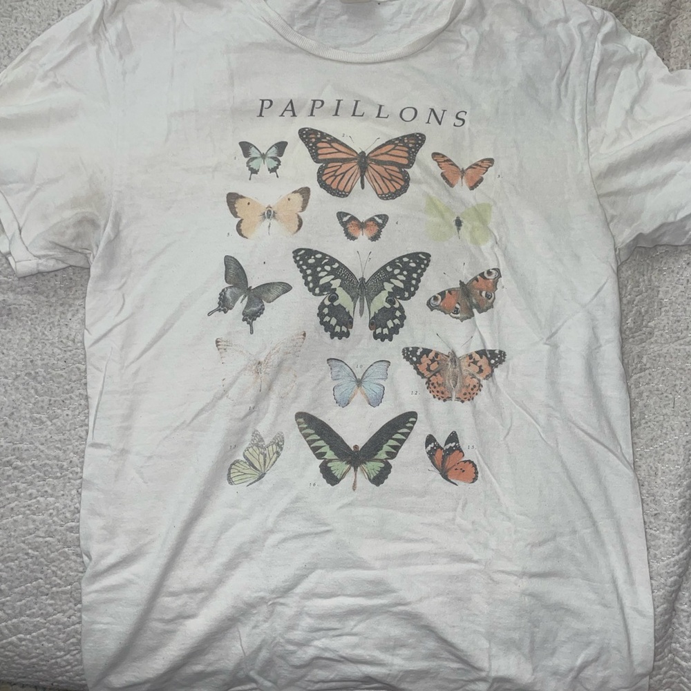 Urban Outfitters White and Orange Butterfly Tee